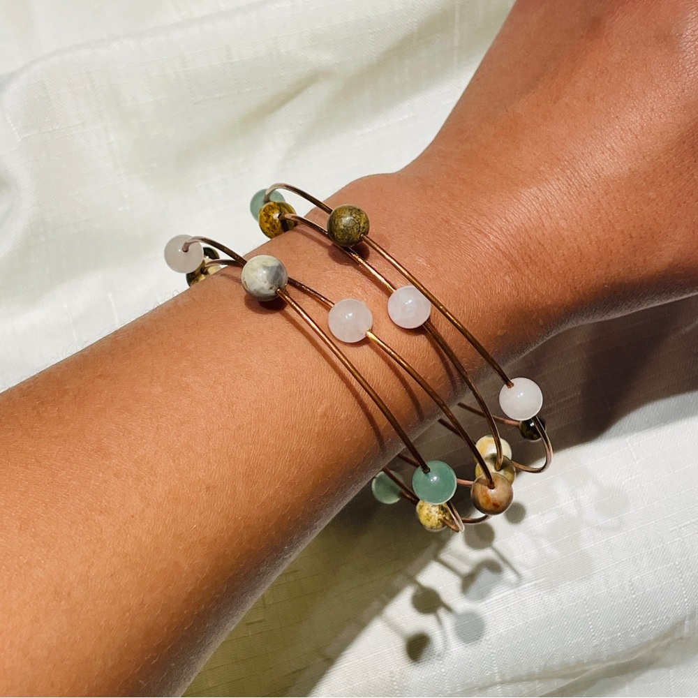 Handmade Copper Wire Wrap Bracelet w/ Aventurine, Rose Quartz, Jasper, & More ✨